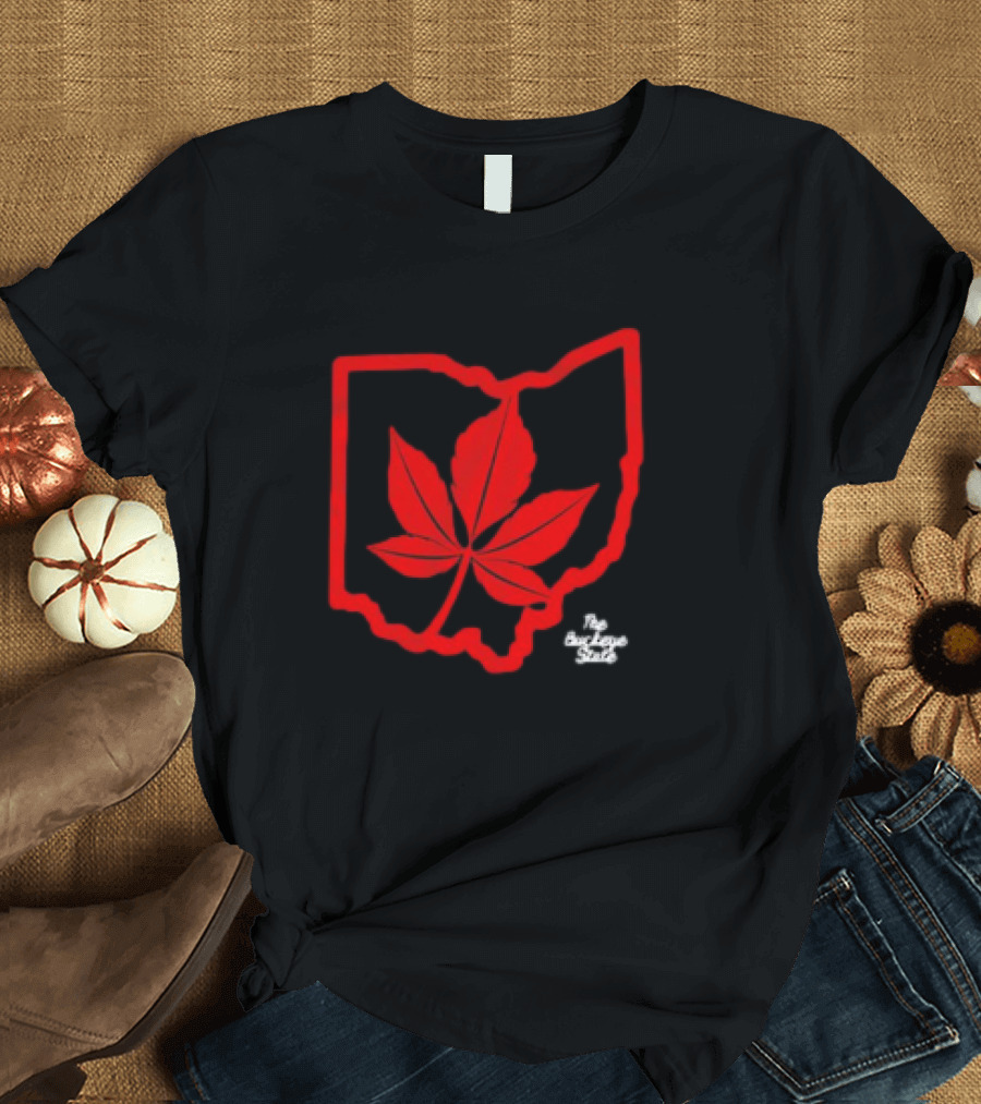 Ohio Red Buckeye Leaf State Charcoal T-Shirt
