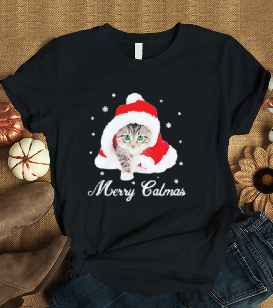 Merry Catmas Cute Kitten Santa Hat Christmas 2024 Festive T-Shirt