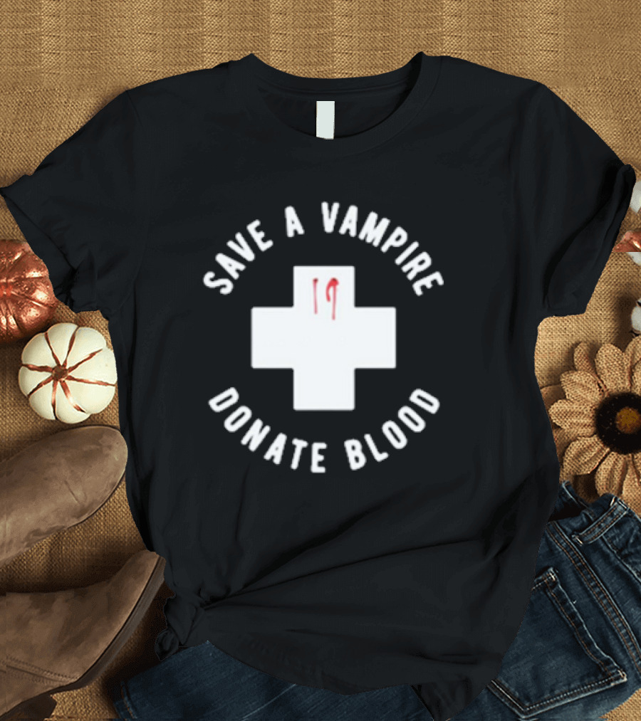 Save A Vampire Donate Blood Funny Halloween Cross T-Shirt