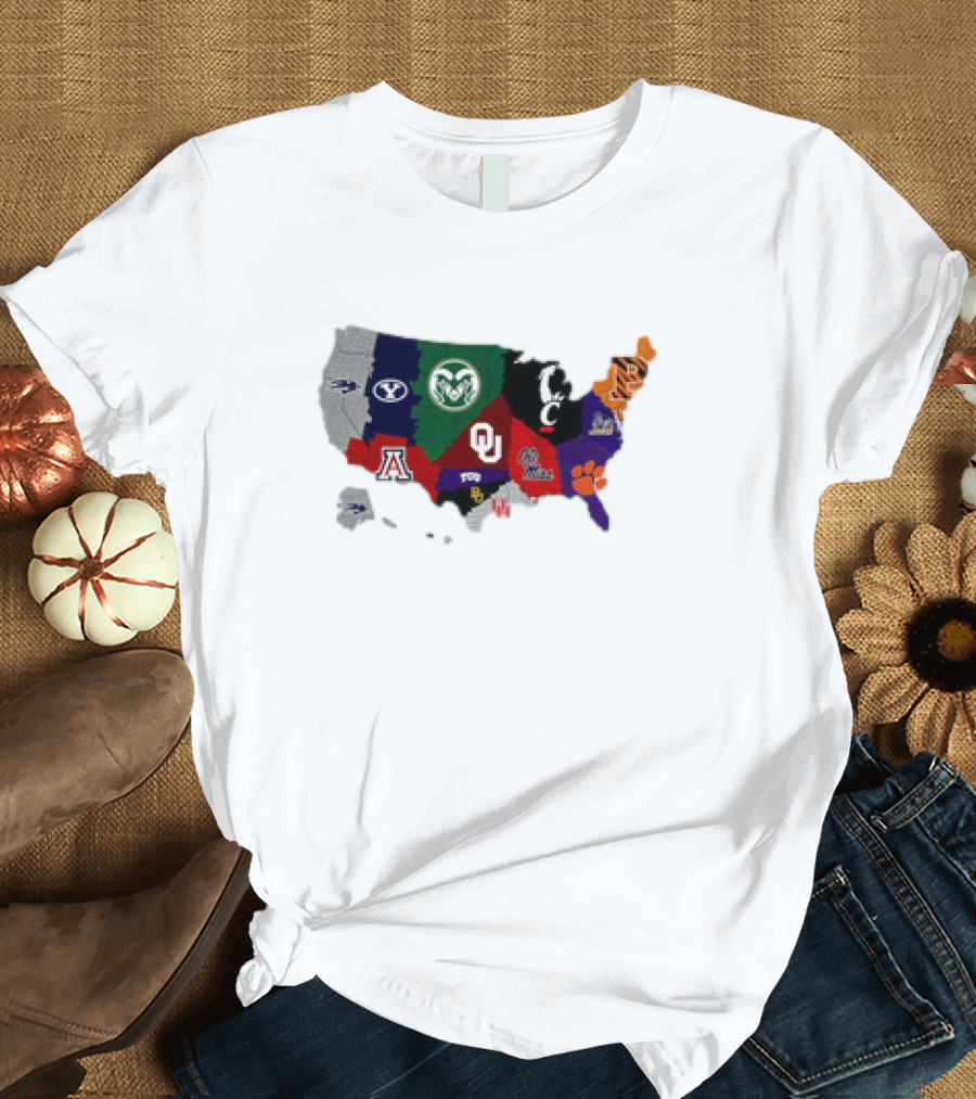 Map of College Football Teams Featuring Big 12 Undefeated 13 T-Shirt