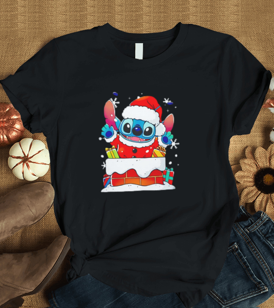 Stitch Santa Claus Experiment Christmas Chimney Gifts Snowflakes T-Shirt