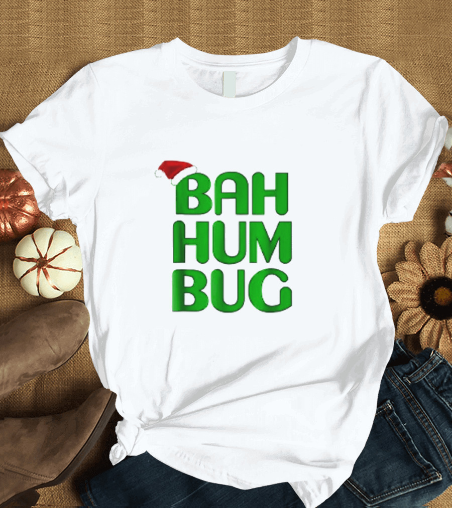 Bah Hum Bug Christmas Text with Santa Hat T-Shirt