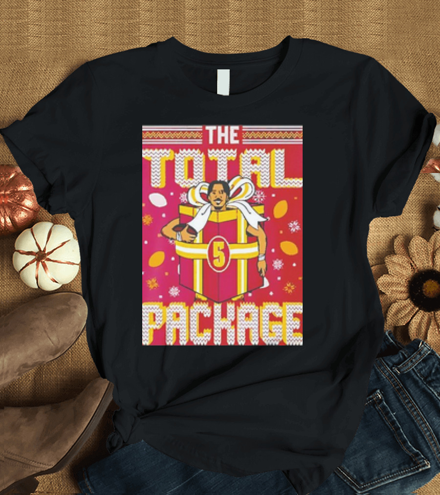 The Total Package Ugly Christmas Wrestler in Gift Box with Number Five T-Shirt