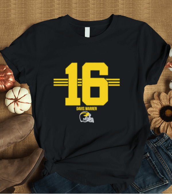 T-Shirt: Michigan Football Davis Warren 16 Yellow Stripe Helmet T-Shirt Michigan Football Davis Warren 16 Yellow Stripe Helmet T-Shirt