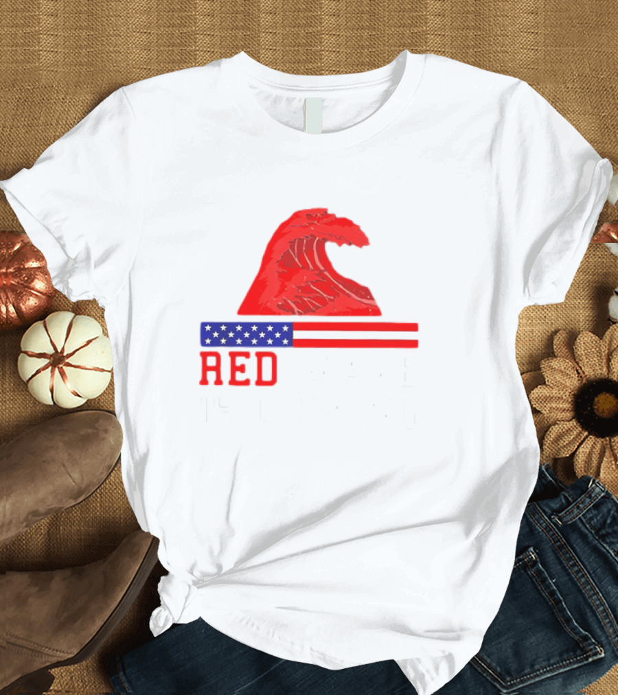 Red Wave USA Flag Wave T-Shirt