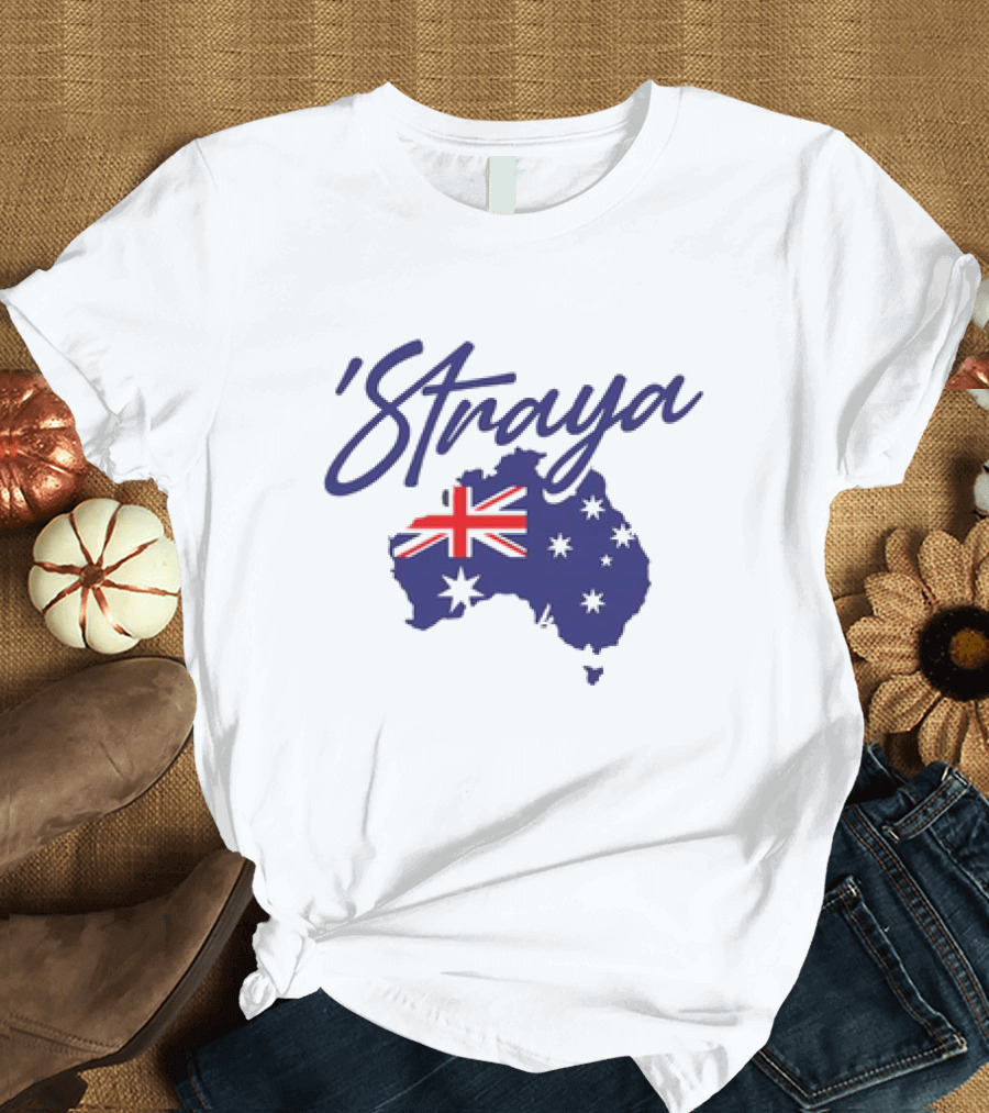 Straya Aussie Map with Australian Flag and Stars T-Shirt