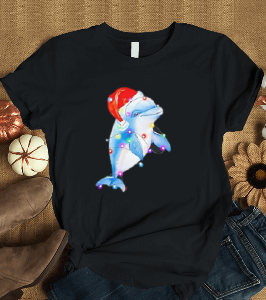 Dolphin Santa Hat Christmas Lights T-Shirt