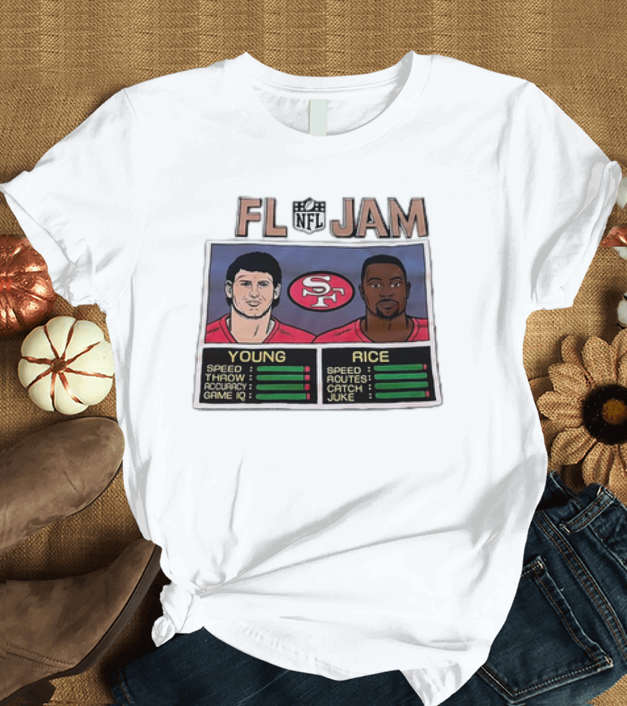 FL Jam NFL San Francisco 49ers Young Rice Speed Throw Catch Accuracy Game IQ T-Shirt