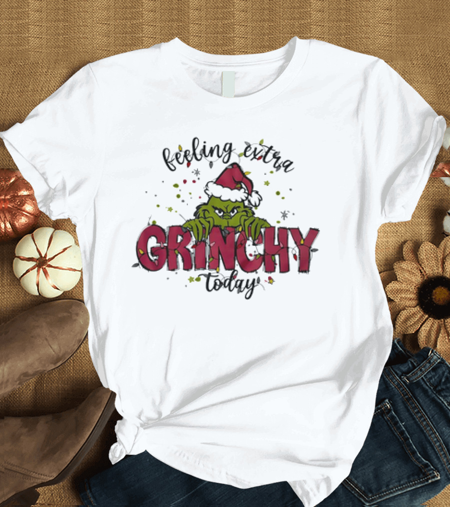 Feeling Extra Grinchy Today Santa Hat Christmas Mood T-Shirt