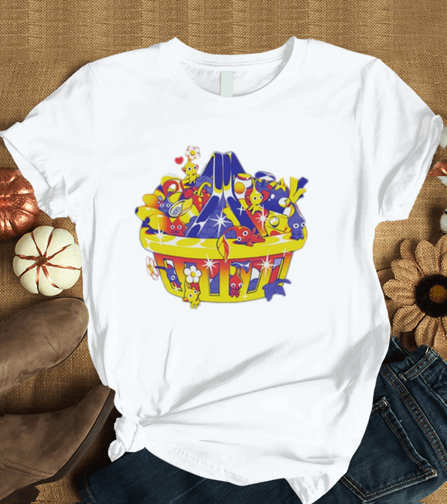 Pikmin Basket Overflowing with Colorful Creatures and Hearts T-Shirt