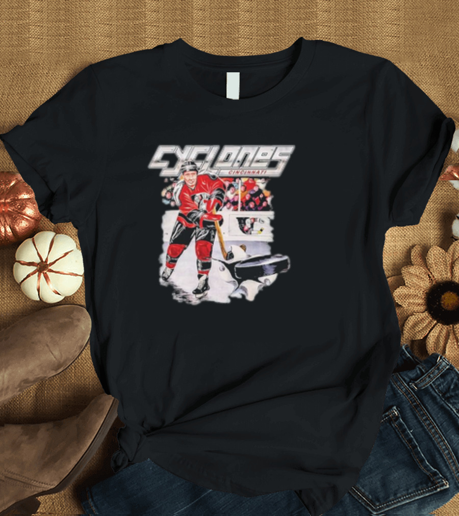 Cincinnati Cyclones Vintage Hockey Player Action Scene T-Shirt