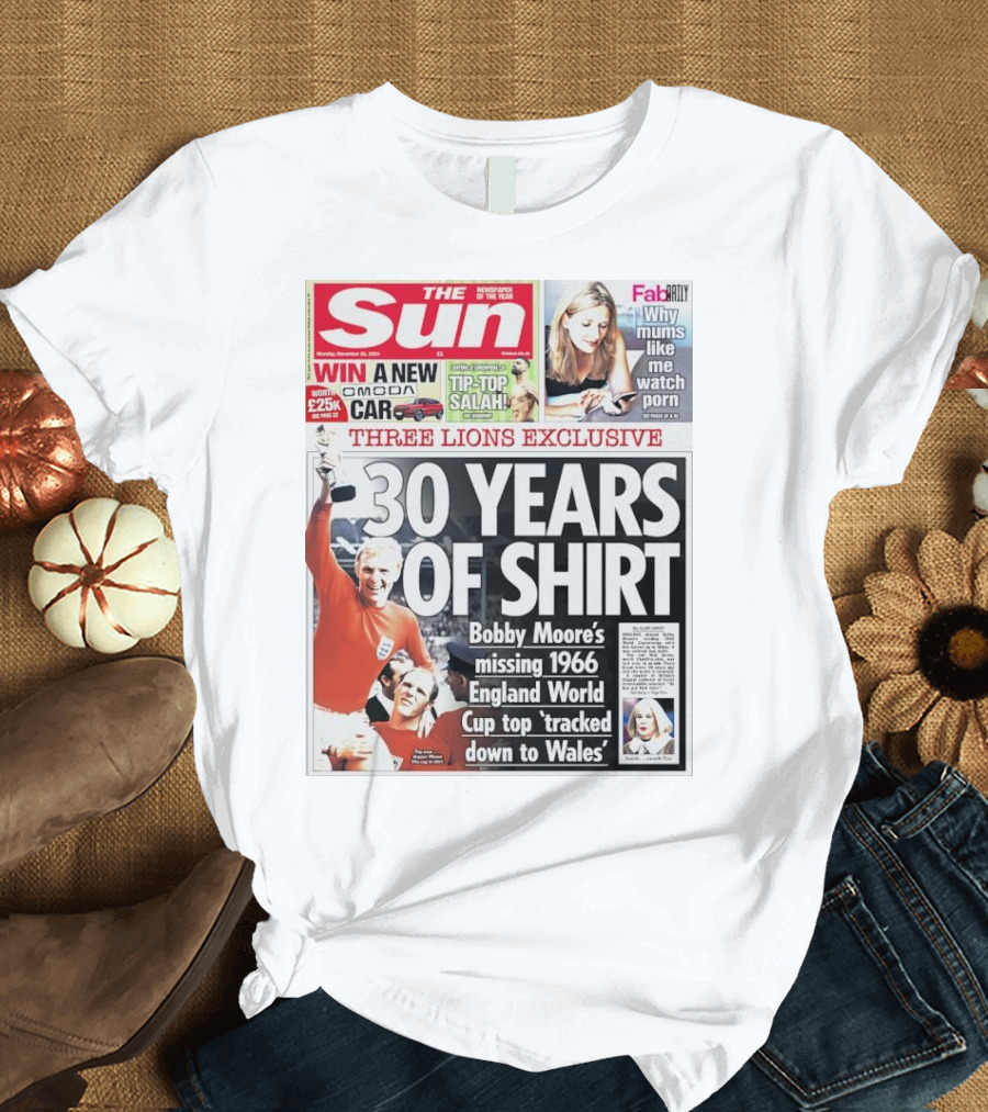 Bobby Moore's Missing 1966 England World Cup Shirt Tracked Down to Wales 30 Years On - The Sun Three Lions Exclusive T-Shirt