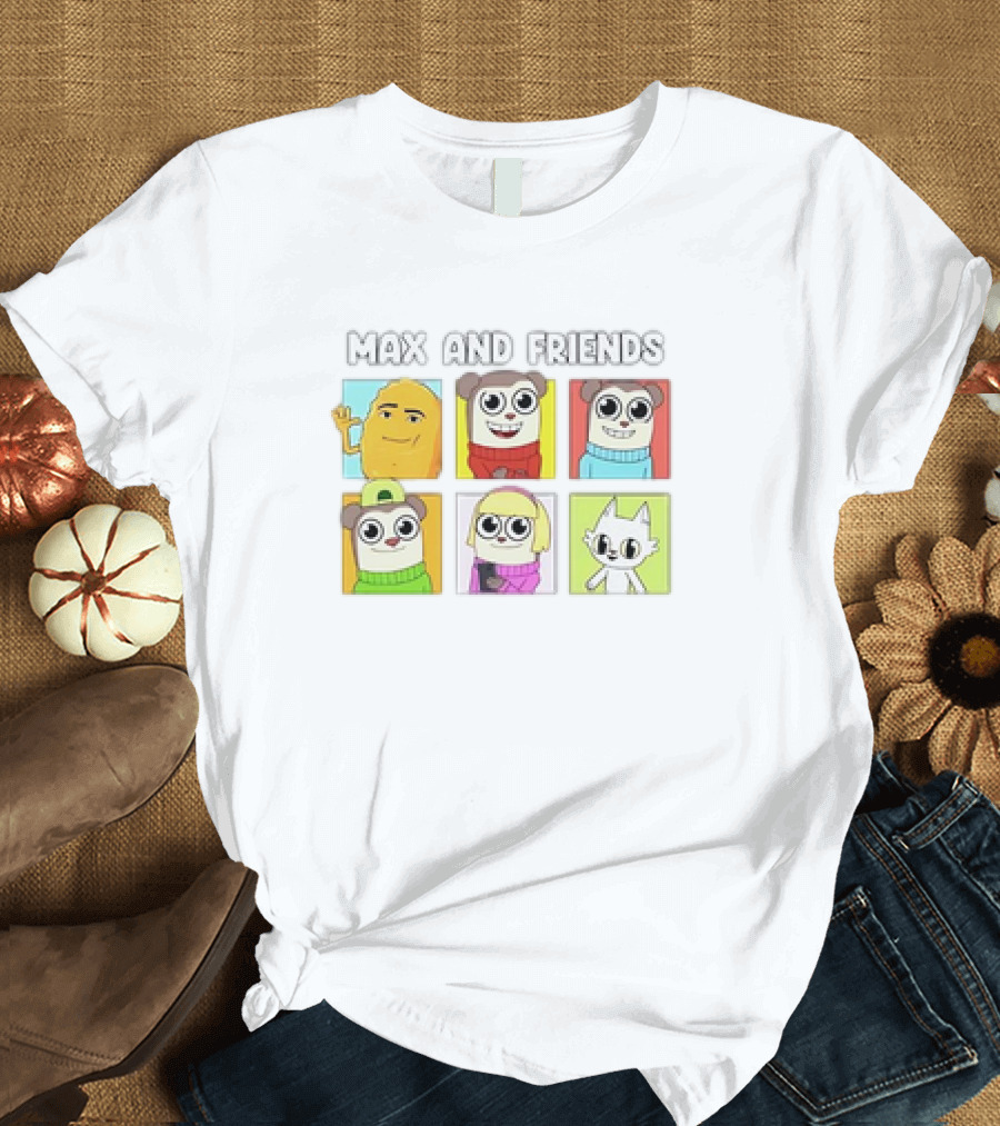 MAX AND FRIENDS YELLOW BLUE RED GREEN PURPLE CHARACTERS T-Shirt