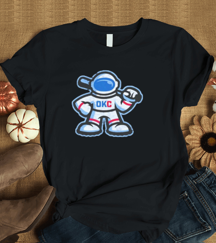 OKC Comets Astronaut Baseball Mascot with Bat T-Shirt
