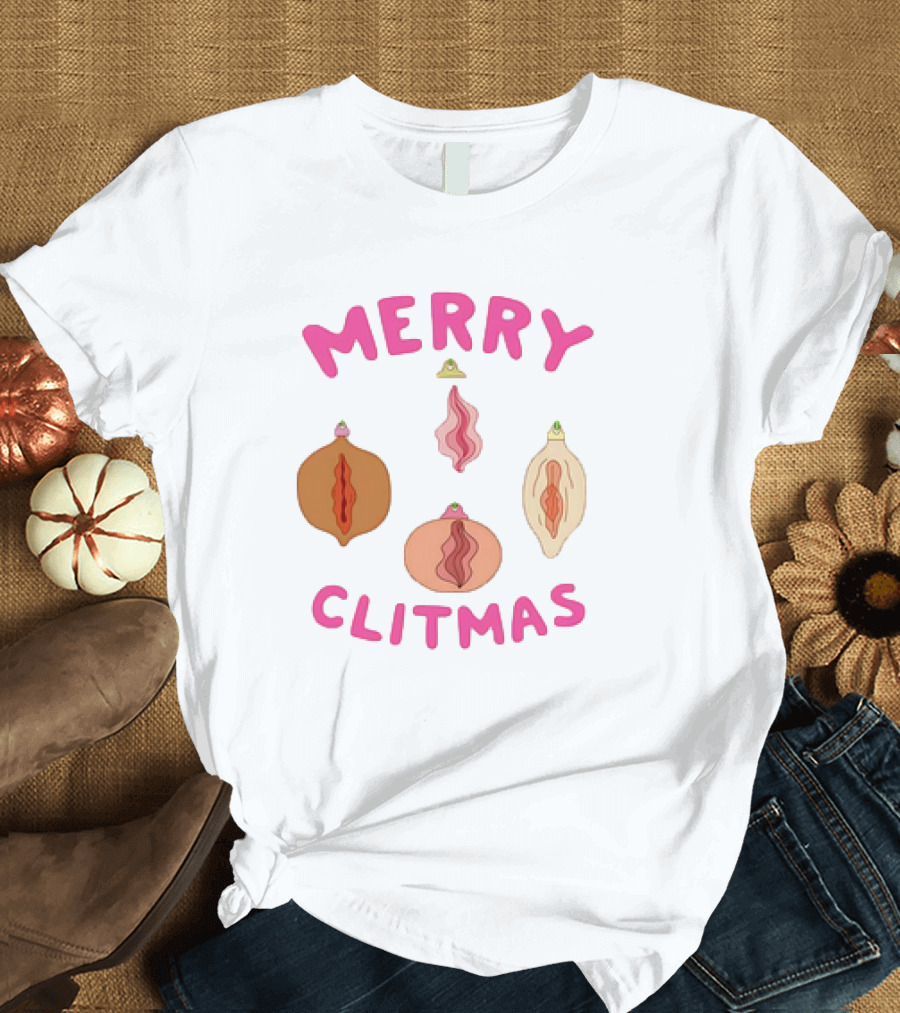Merry Clitmas Christmas Vagina Ornaments with Santa Hat Decor T-Shirt