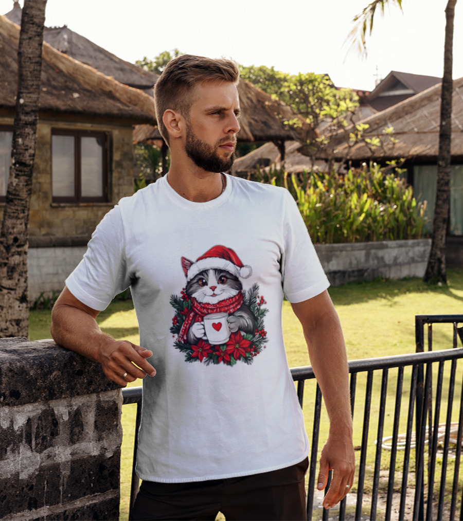 Christmas Cat Santa Hat Coffee Mug Festive T-Shirt