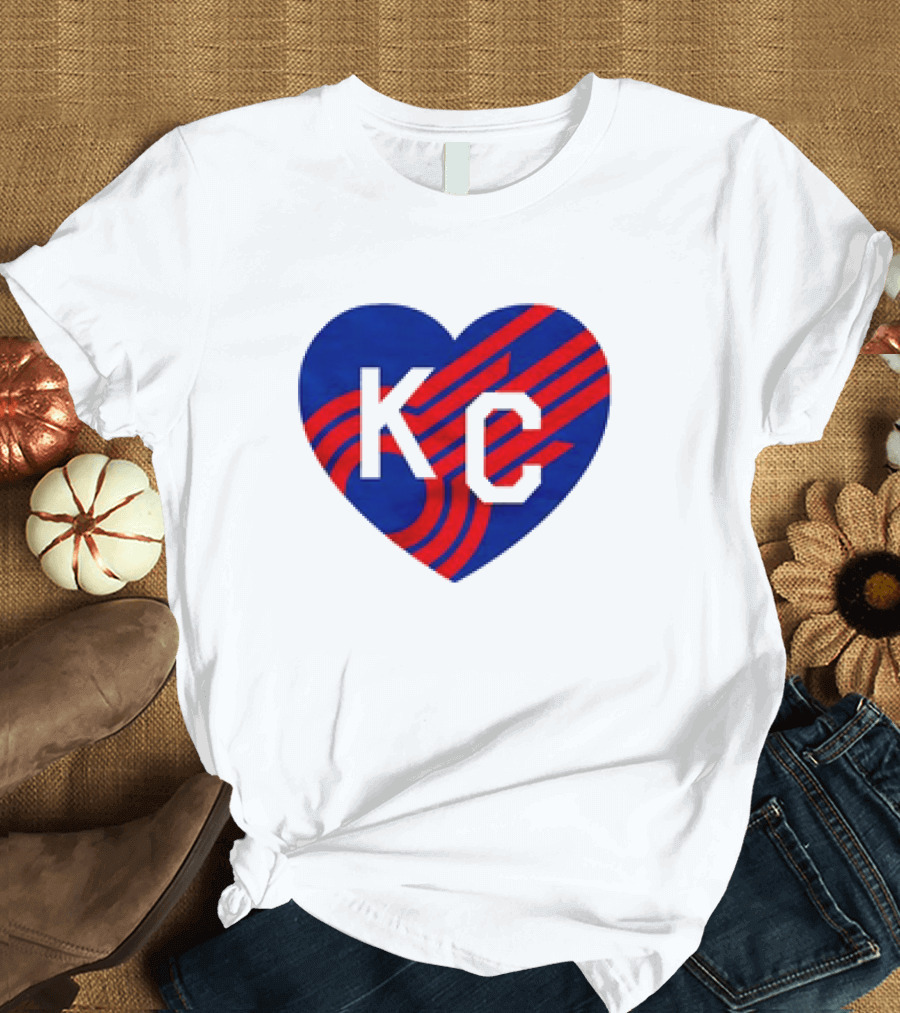 KC Comets Blue Red Striped Heart Love T-Shirt