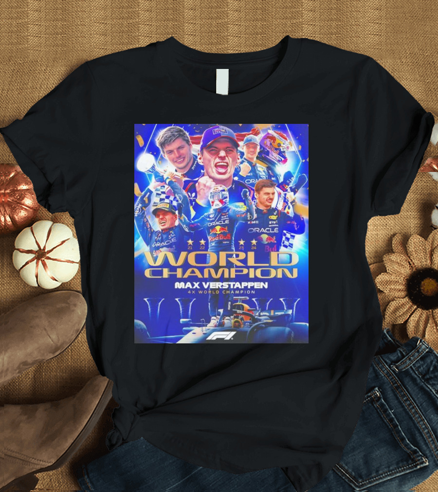 Max Verstappen 4X World Champion Oracle Red Bull Racing 2024 F1 World Champion T-Shirt