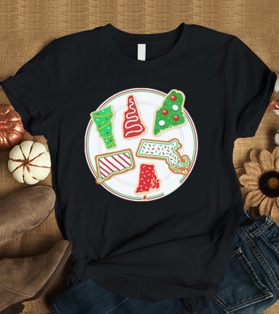 New England Christmas Cookies State Shapes Holiday Plate T-Shirt