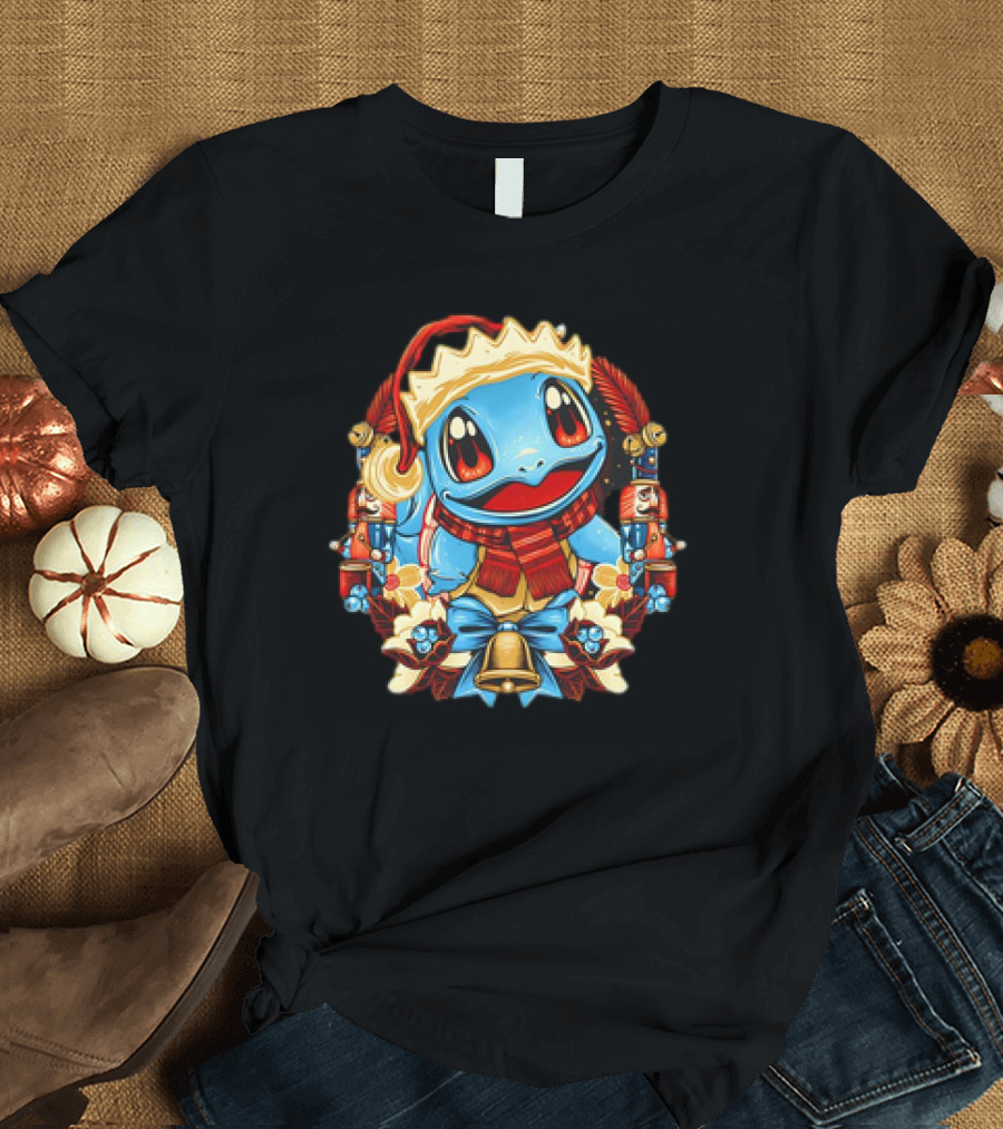 Squirtle Santa Hat Christmas Pokemon Cartoon Nutcrackers Bells T-Shirt