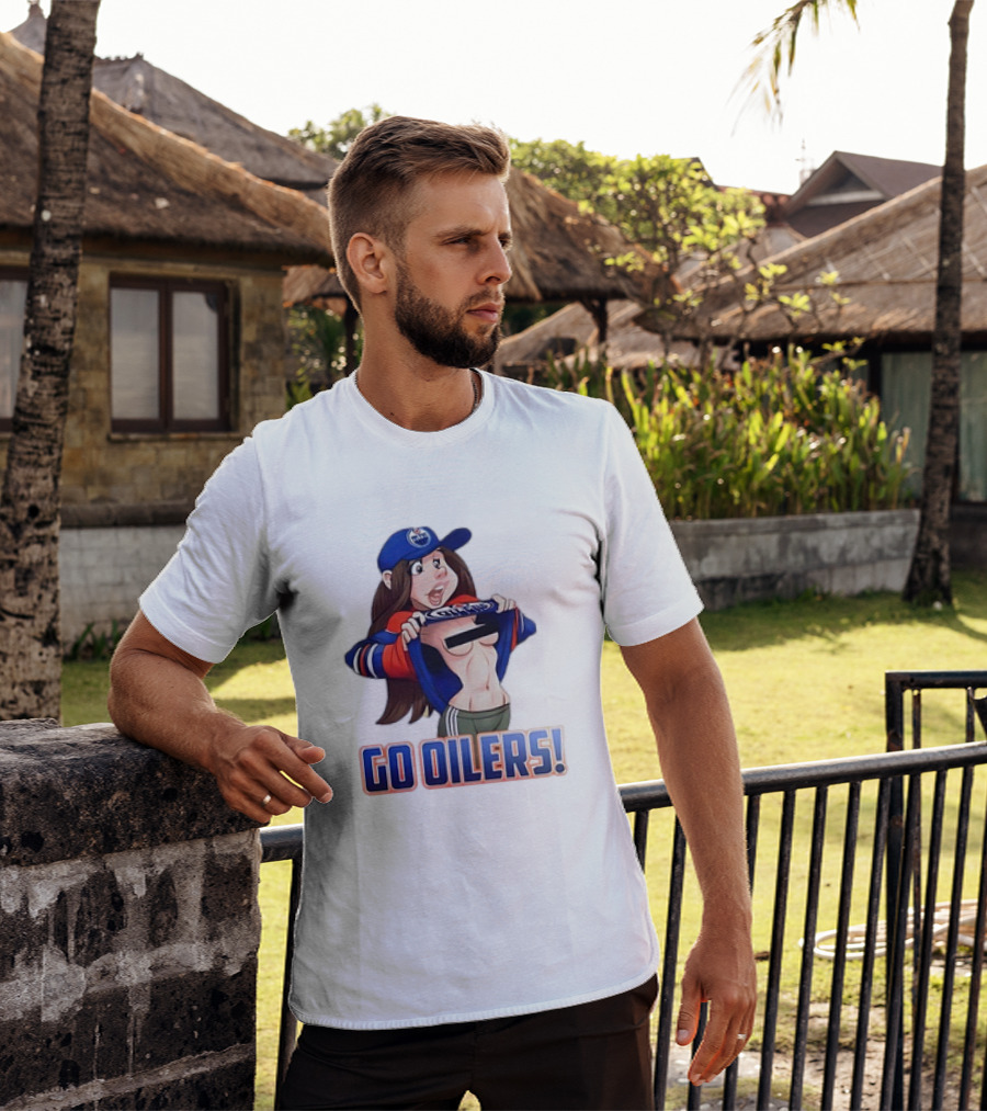 Edmonton Oilers Fan Girl Cartoon Go Oilers Enthusiasm T-Shirt