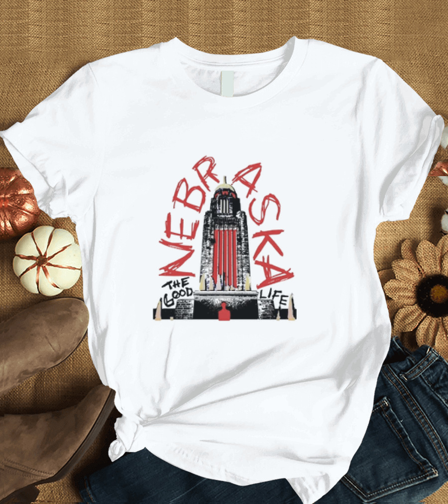 Nebraska the Good Life Capitol Building Stylistic T-Shirt
