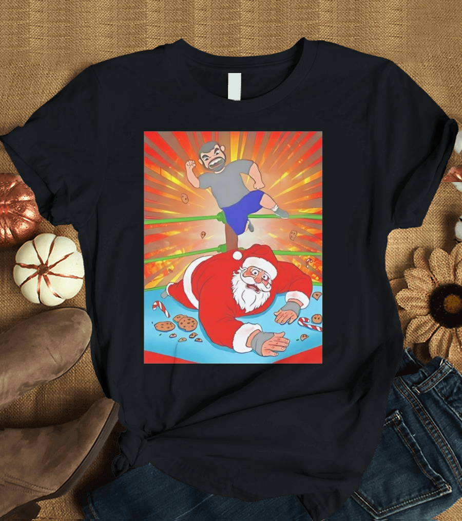 Wrestling Santa Christmas Carnage Candy Cookies Explosion T-Shirt