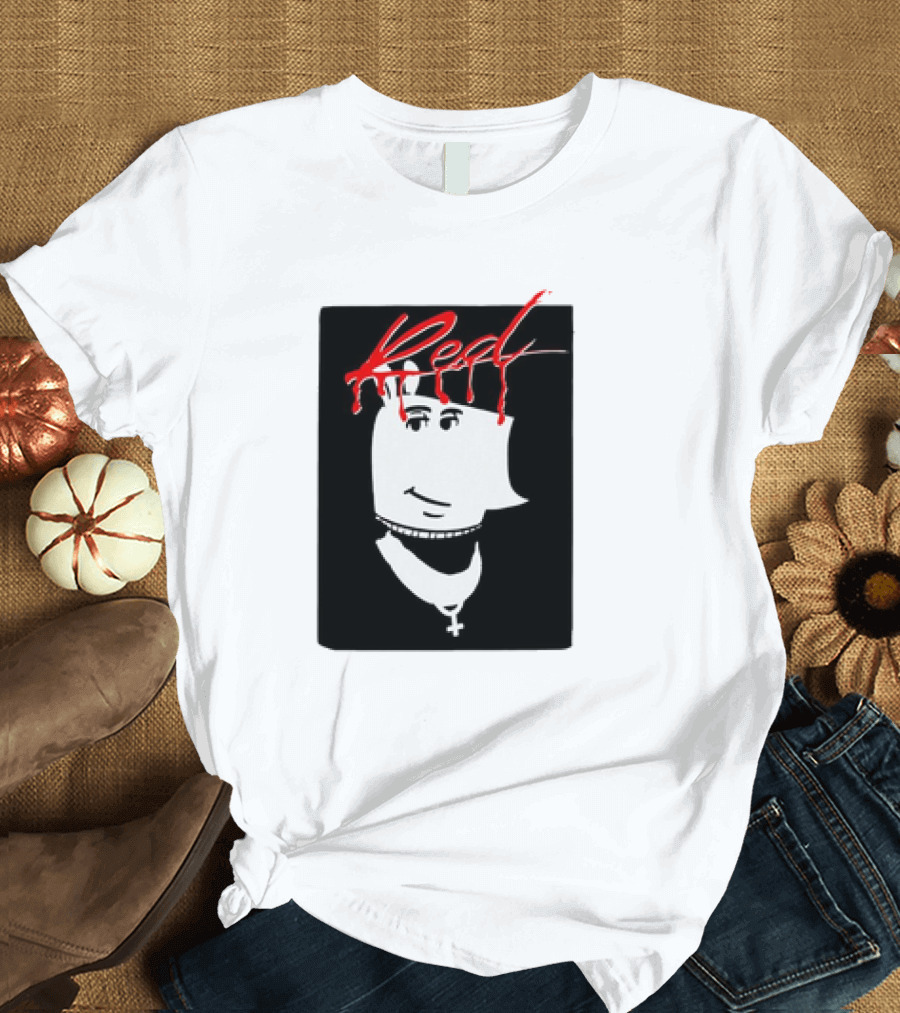 I’m Just a Chill Guy X Playboi Carti Whole Lotta Red Album Red Text Black and White Face Design with Necklace T-Shirt