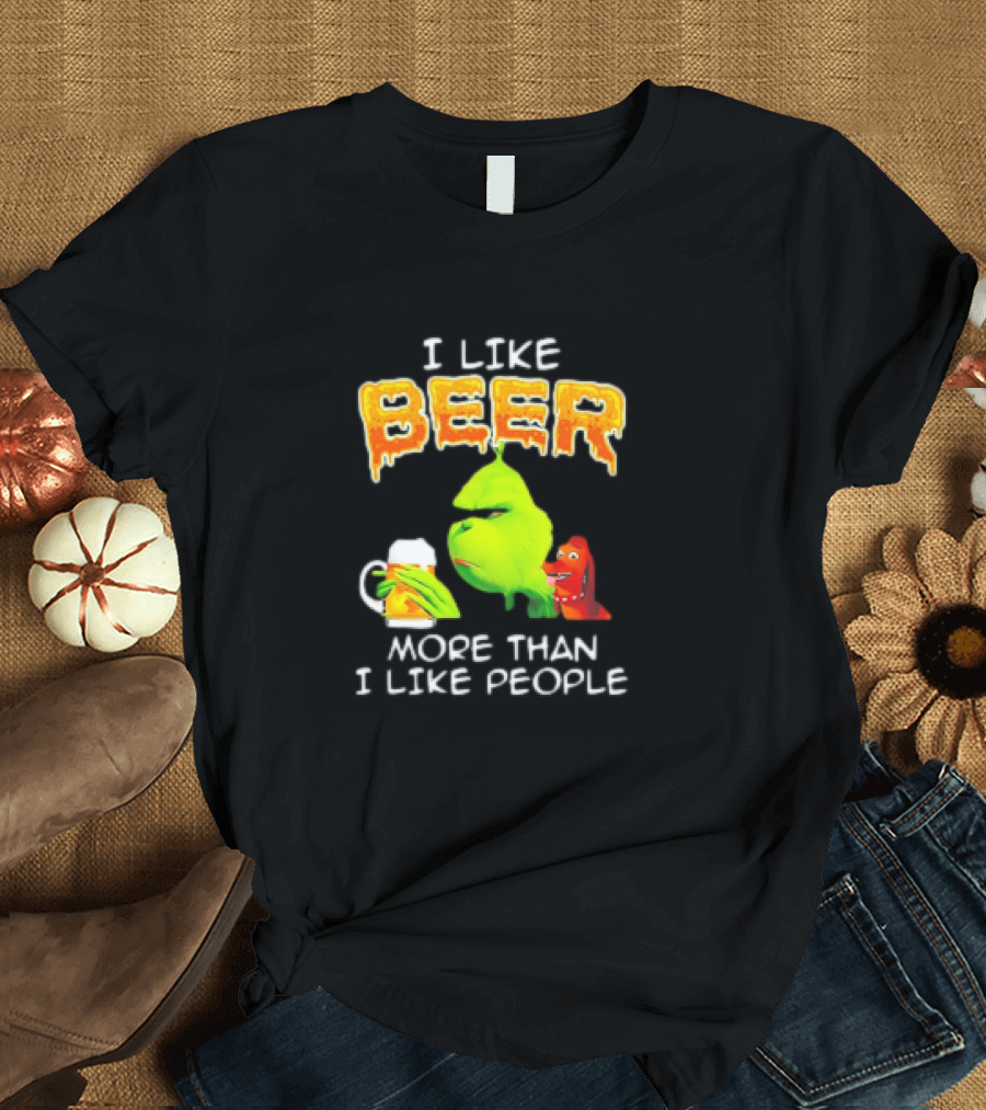 Grinch I Like Beer More Than I Like People with Dog Iconic T-Shirt