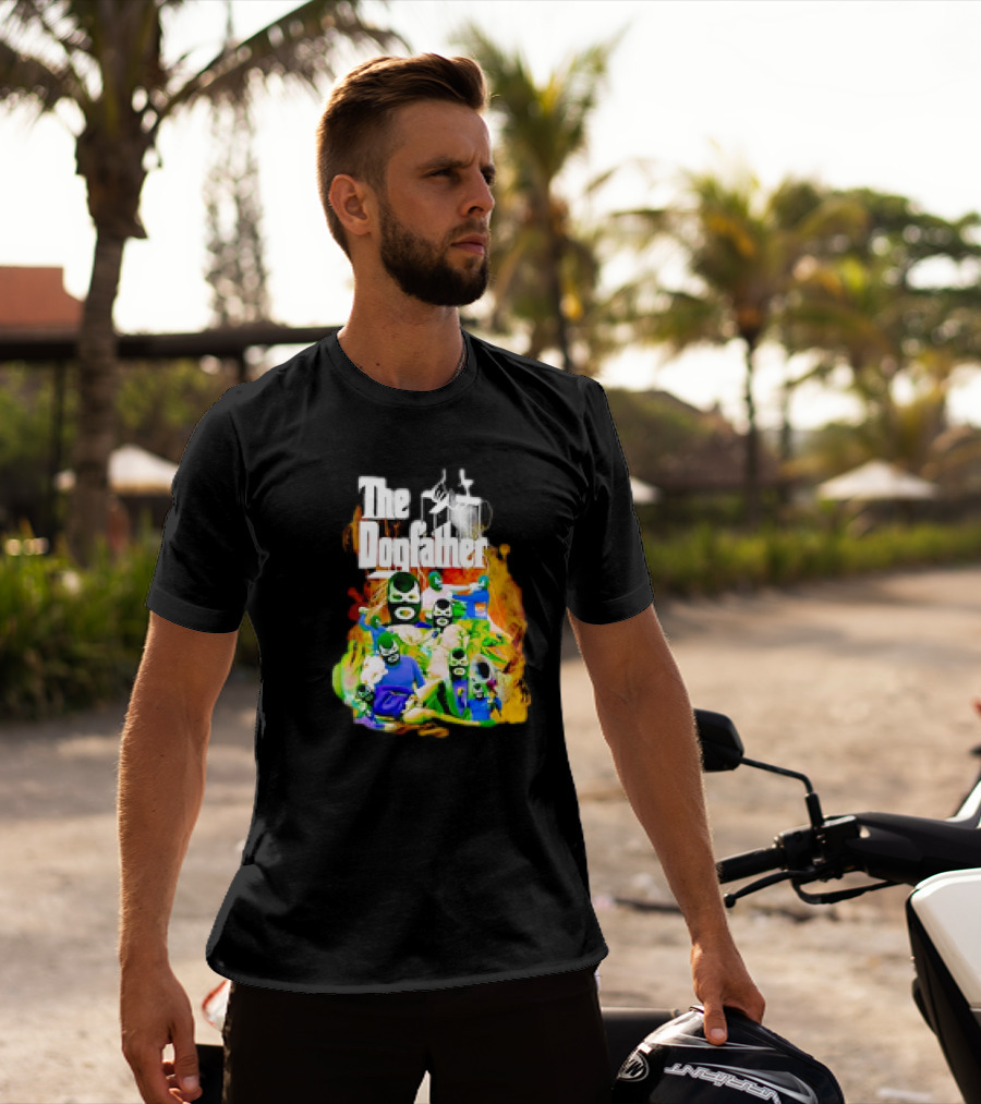 The Dogfather Powerfish Masked Characters In Colorful Scene T-Shirt