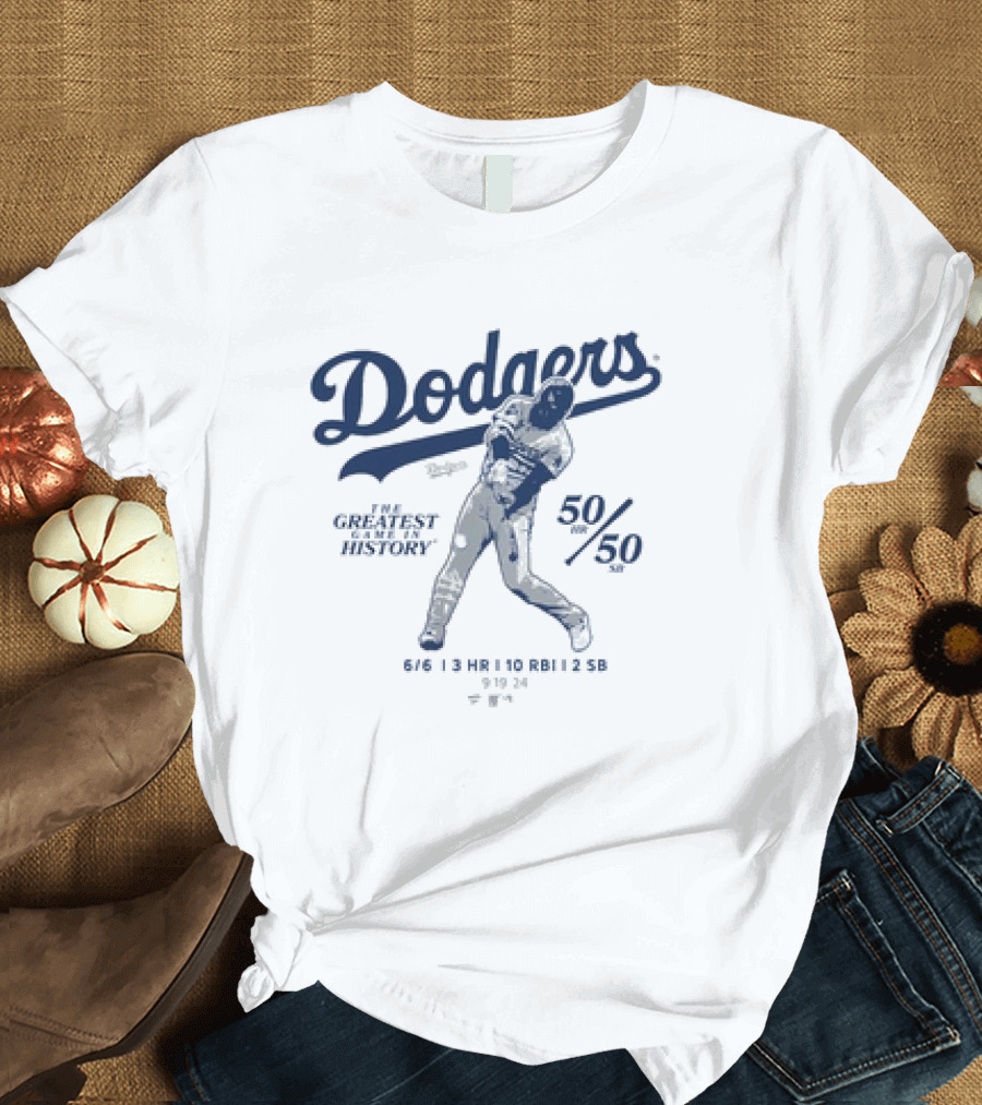 Dodgers The Greatest Game in History 50 HR 50 SB 6/6 3 HR 10 RBI 2 SB T-Shirt