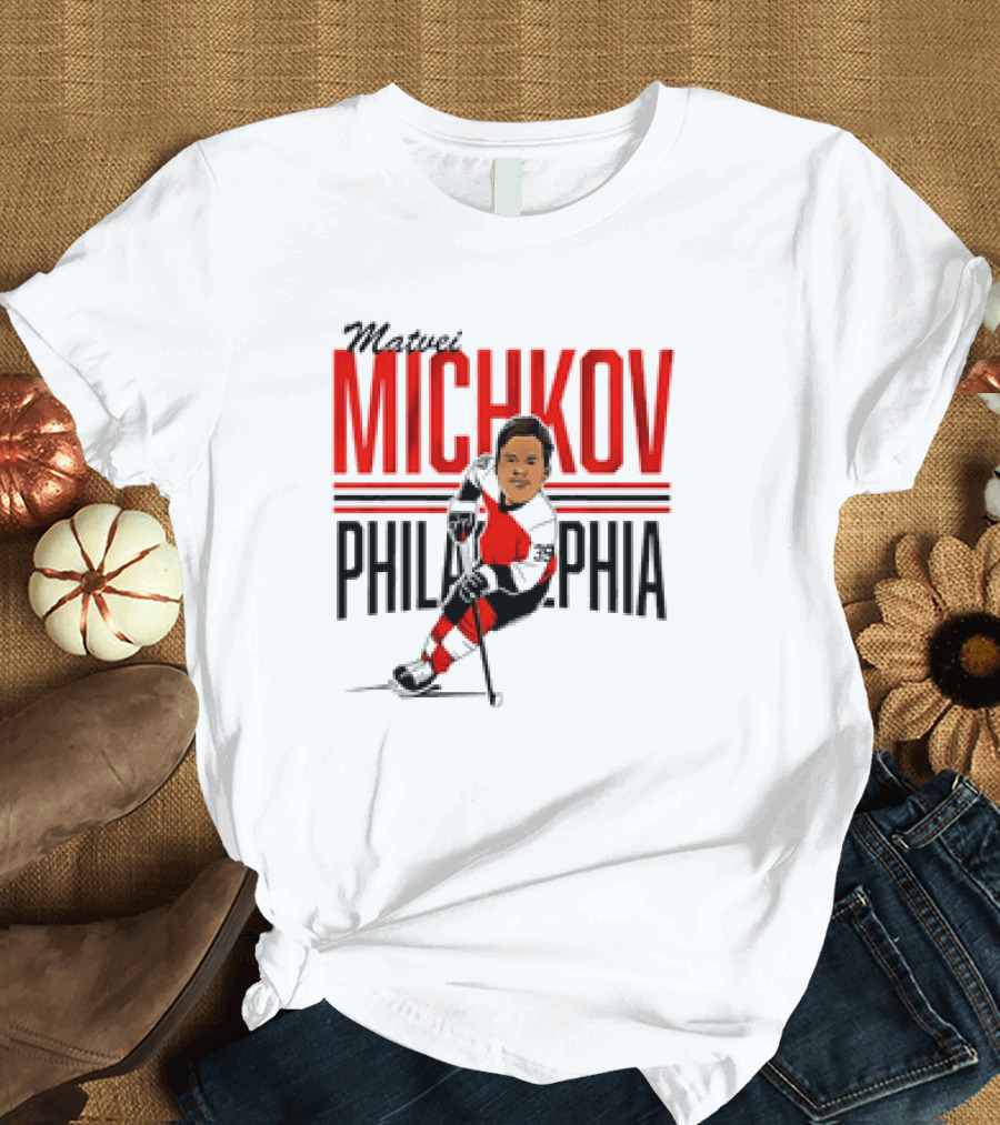 Matvei Michkov Philadelphia Center Ice NHLPA Hockey Caricature T-Shirt