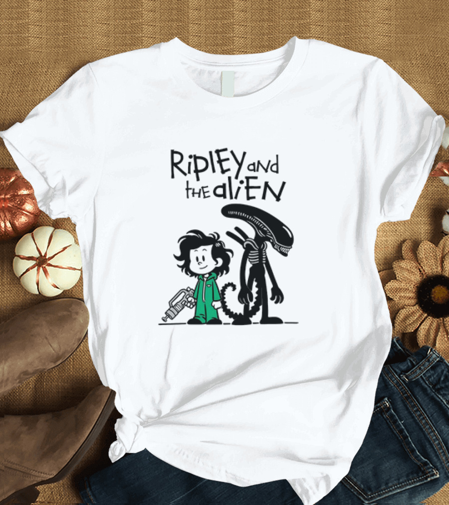 Ripley and the Alien Xenomorph Meets Calvin and Hobbes Mashup T-Shirt