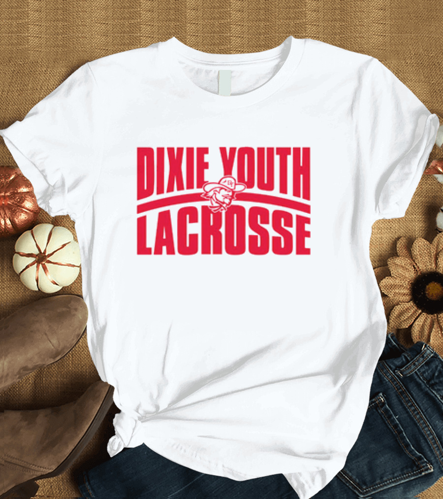 Dixie Youth Lacrosse Red Text Logo with Mascot Character T-Shirt