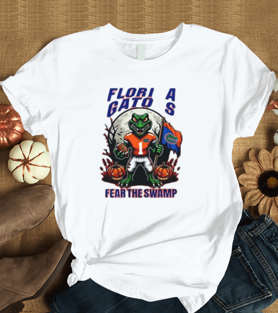 Florida Gators Halloween Fear The Swamp Go Gators Pumpkins Halloween Moon T-Shirt