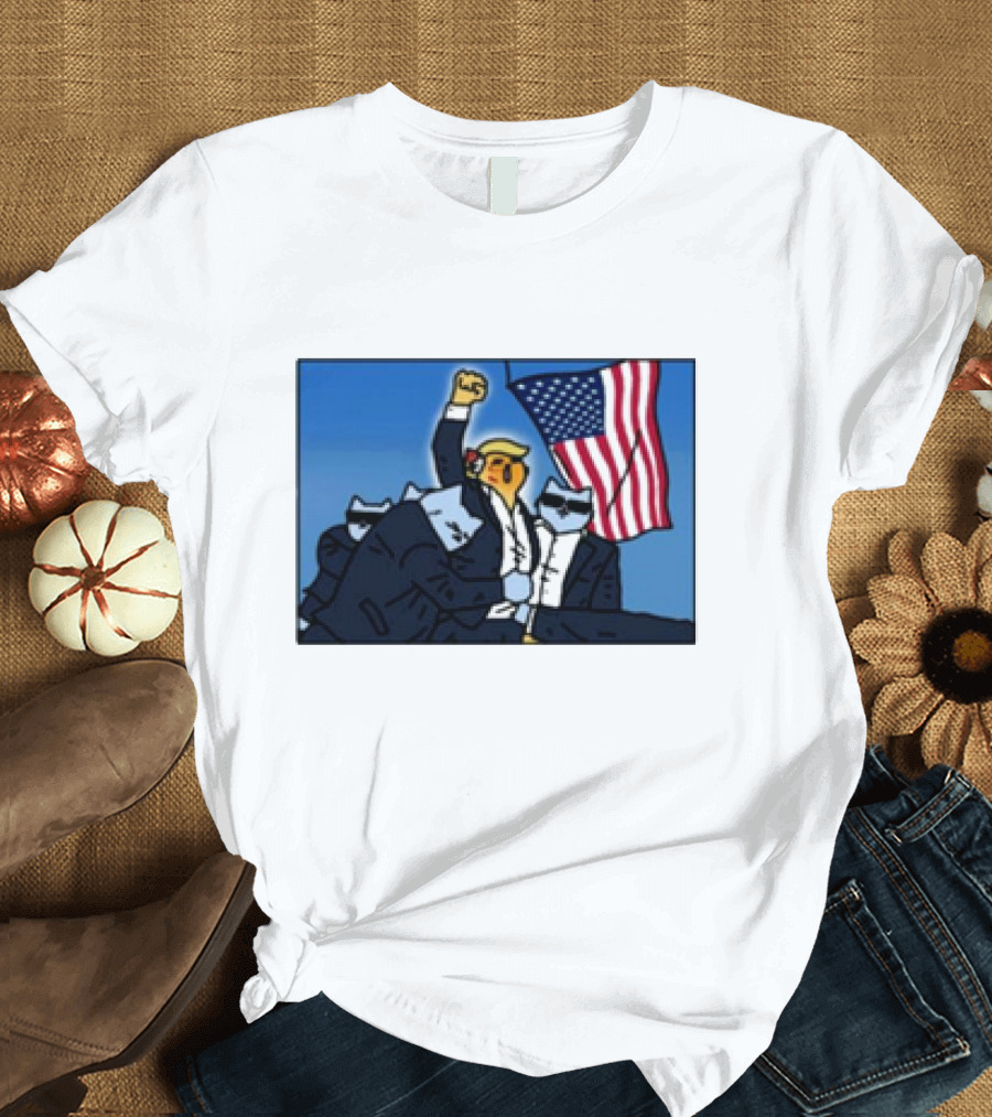 Silly Nub Merch President Trump Cartoon with American Flag T-Shirt