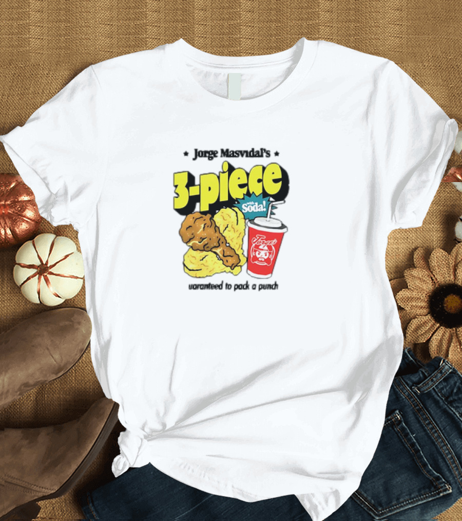 Jorge Masvidal's 3-Piece with Soda Guaranteed to Pack a Punch Chicken and Drink Combo T-Shirt