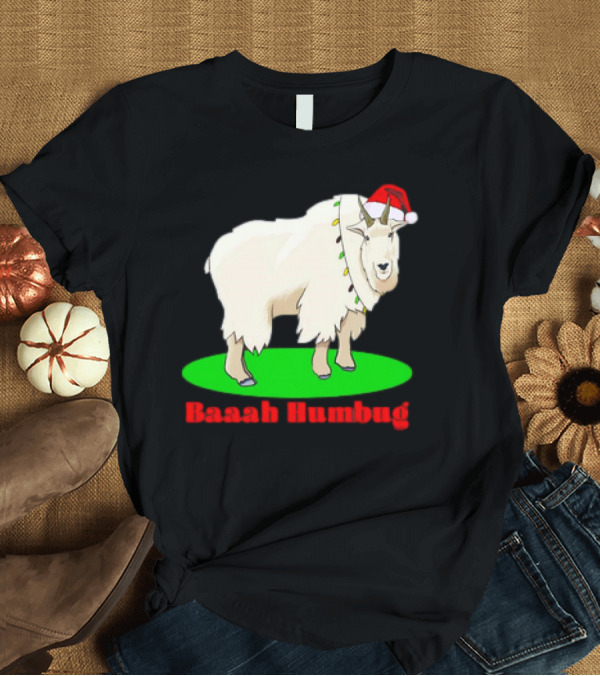 T-Shirt: Baaah Humbug Goat with Santa Hat Holiday Lights T-Shirt Baaah Humbug Goat with Santa Hat Holiday Lights T-Shirt