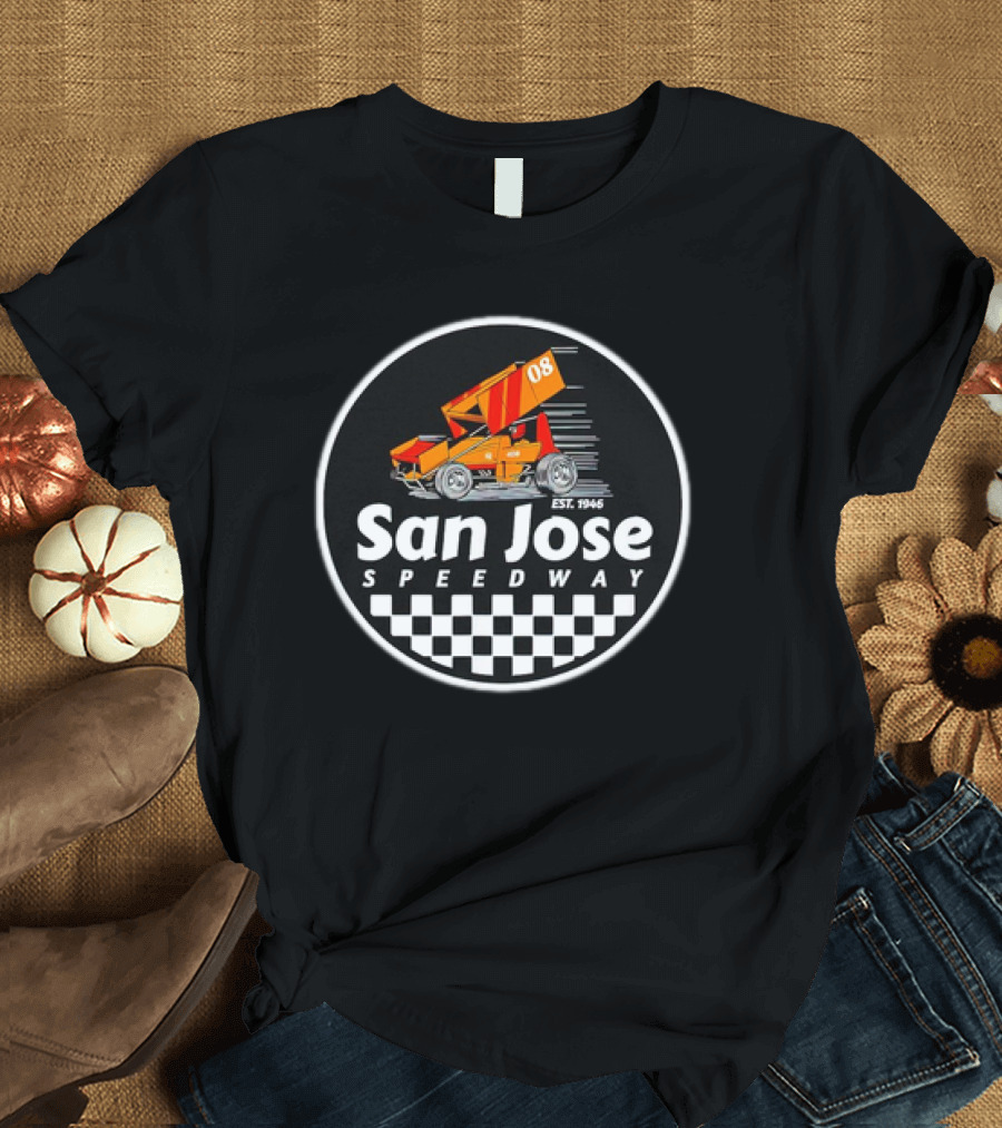 San Jose Speedway Est. 1946 Checkered Orange Racing Car 08 T-Shirt