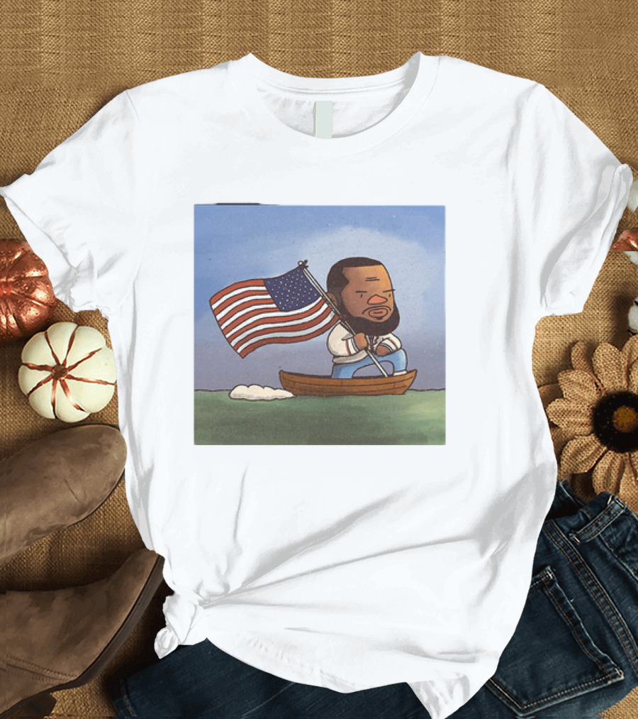LeBron James LeCaptain America Cartoon Rowing with Flag T-Shirt