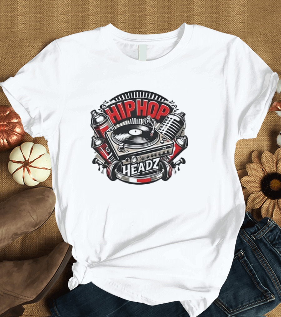 HIP HOP HEADZ VINYL RECORD PLAYER TURNTABLE SPRAY CANS MICROPHONE T-Shirt