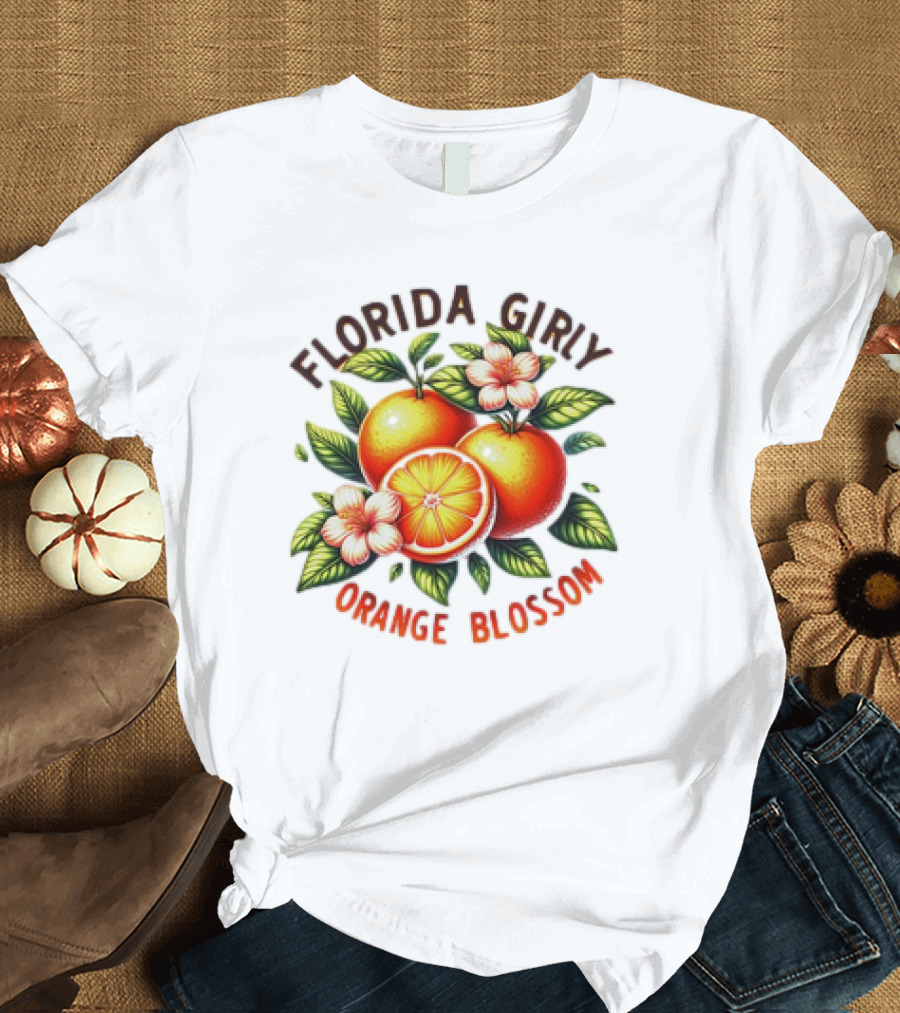 Florida Girly Orange Blossom Vintage Citrus Floral Retro T-Shirt