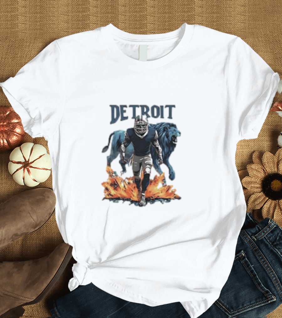 Detroit Lions NFL Super Bowl Fan Gear Football Player and Lion Strength T-Shirt