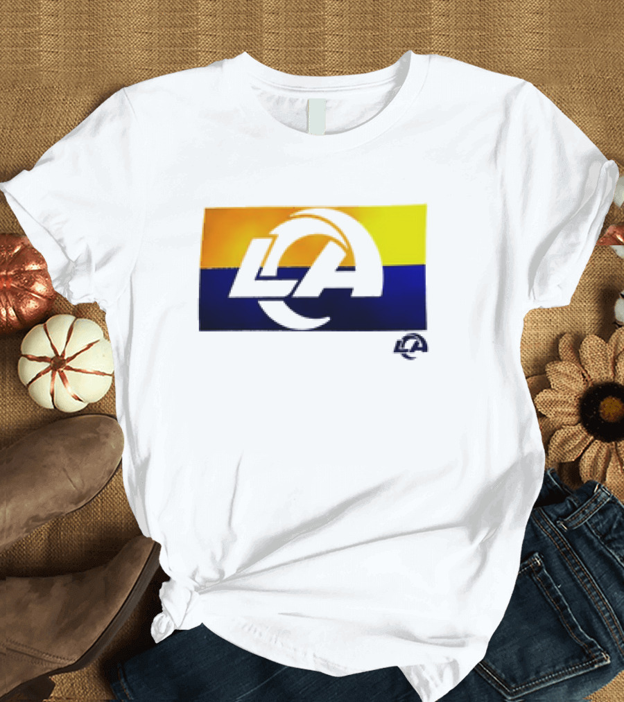 Los Angeles Rams LA Tri-Blend Heather Gray Square Off Yellow Blue T-Shirt