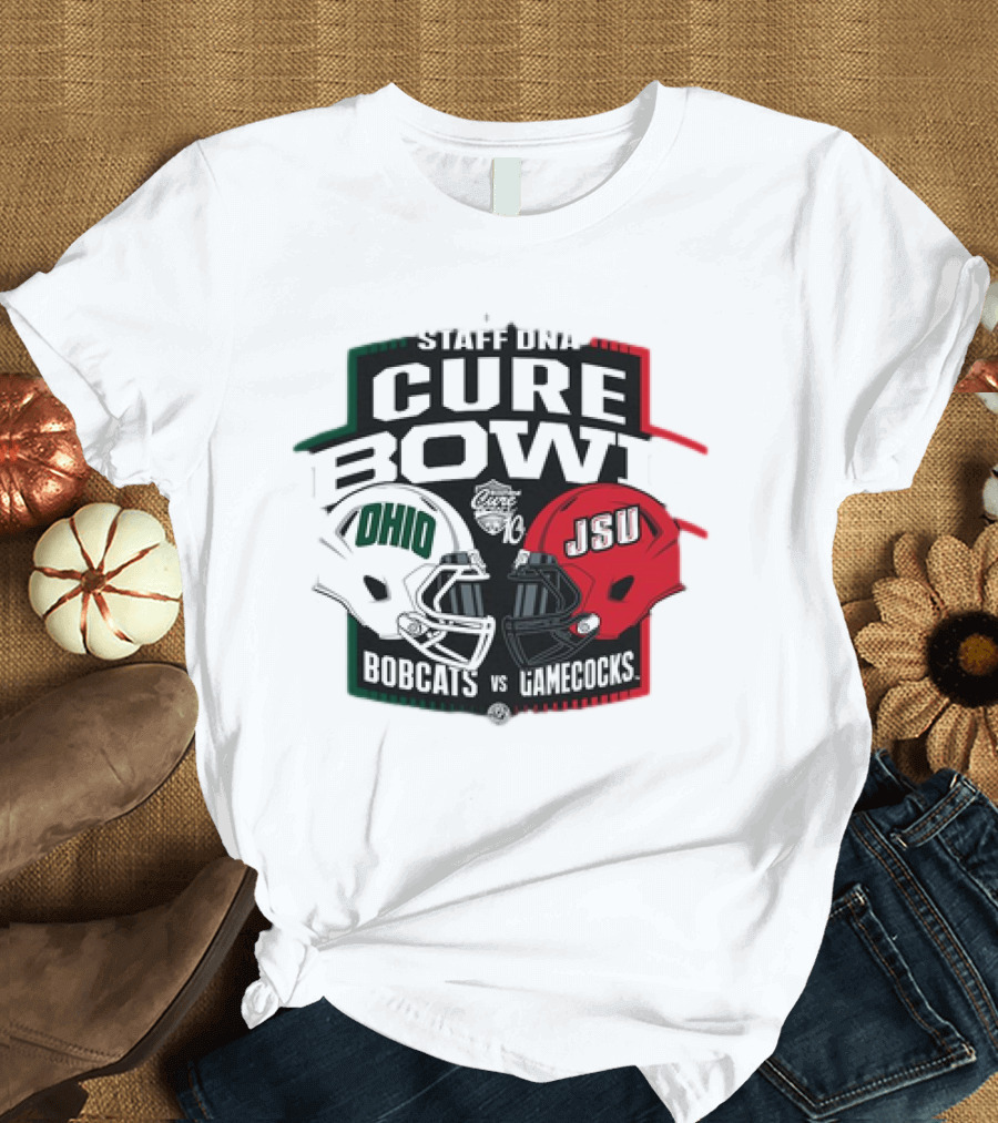 Ohio Bobcats vs Jacksonville State Gamecocks Staff DNA Cure Bowl 2024 Football T-Shirt