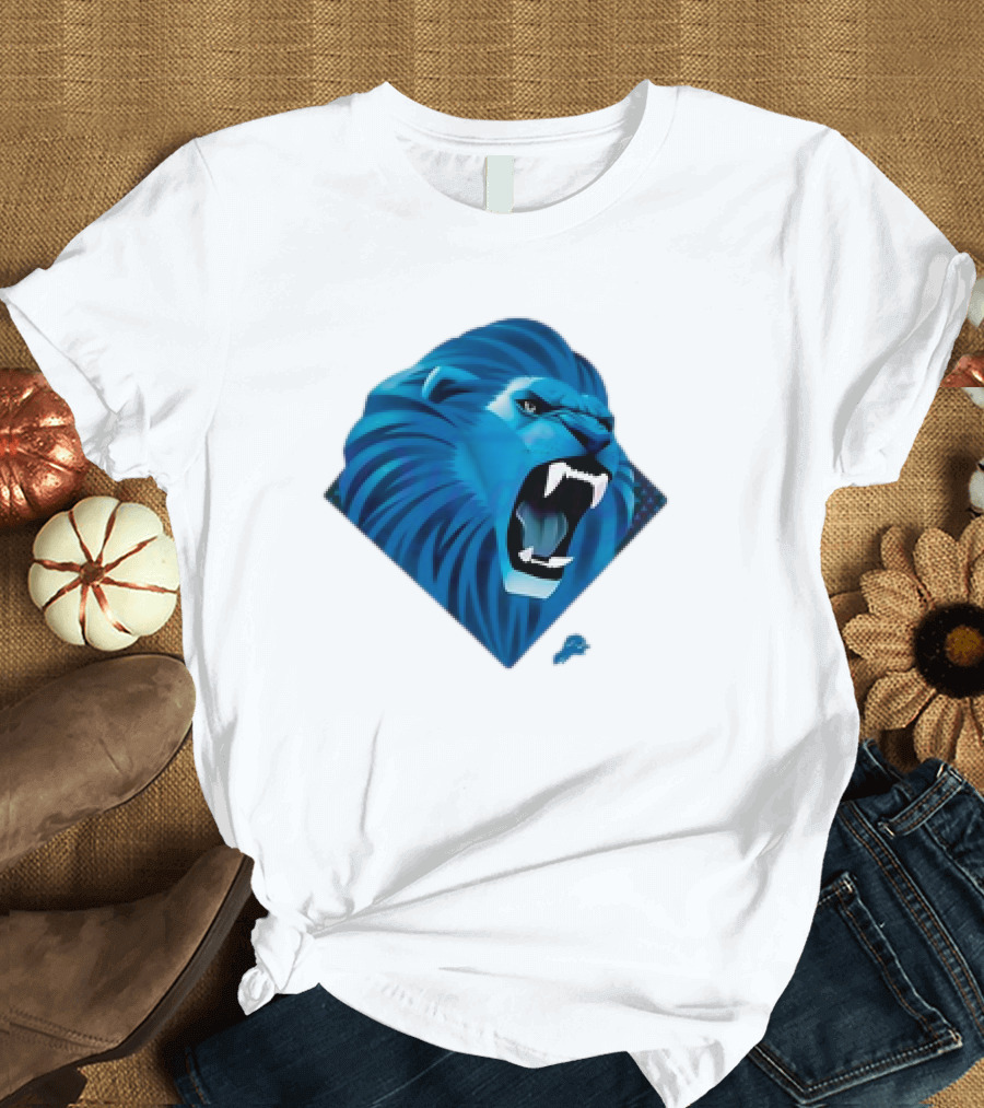 Detroit Lions Roaring Blue Lion Head Emblem T-Shirt