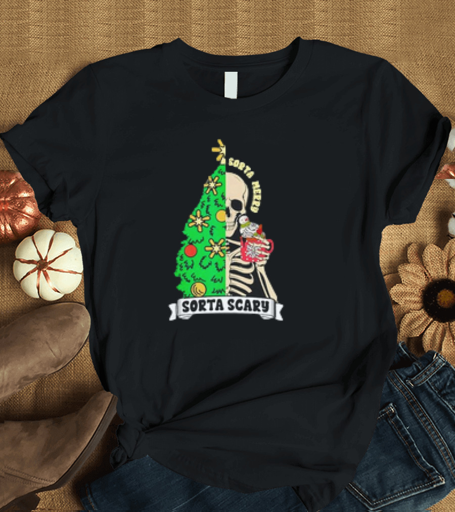 Sorta Merry Sorta Scary Christmas Skeleton Xmas Tree T-Shirt