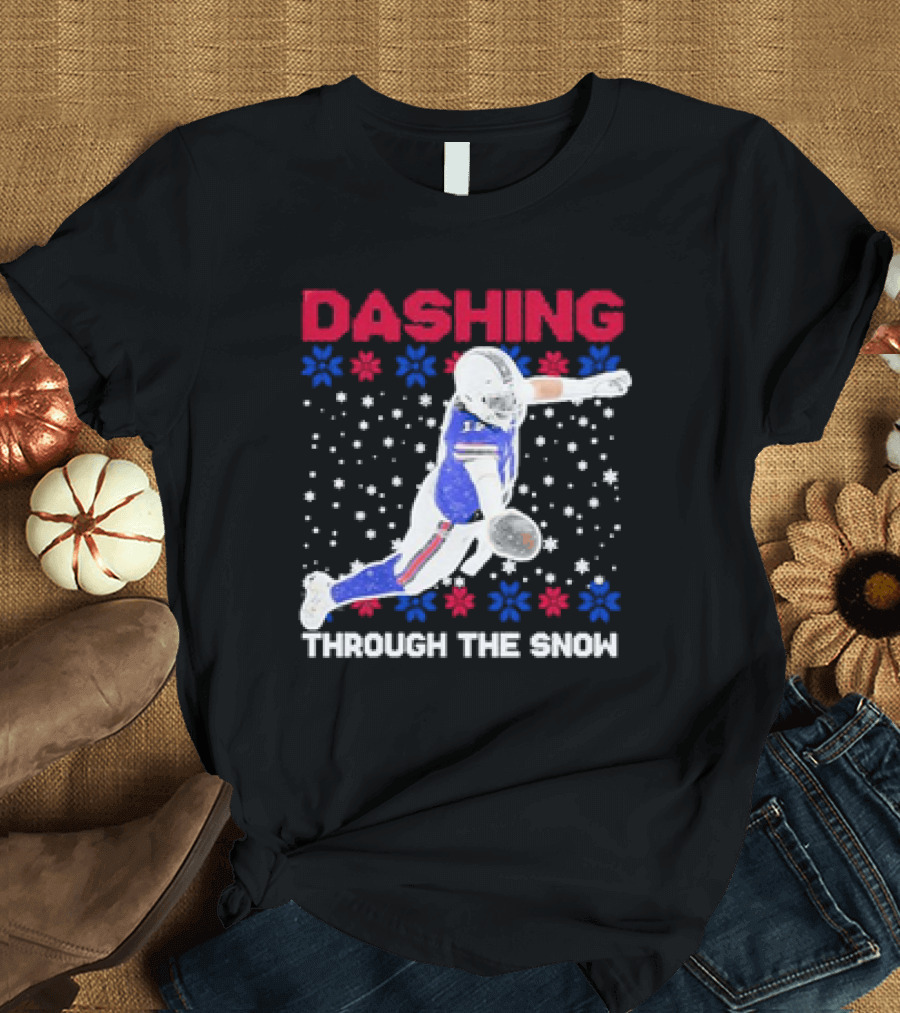 Josh Allen Buffalo Bills Dashing Through The Snow Holiday Football T-Shirt
