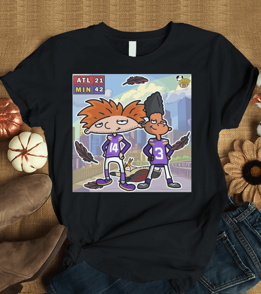 Minnesota Vikings 42-21 Victory Over Atlanta Falcons Cartoon Style Christmas T-Shirt