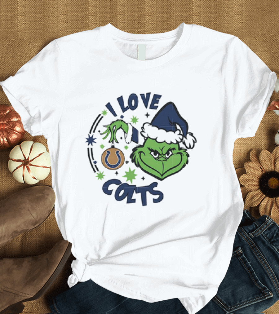 Indianapolis Colts I Love Colts Christmas Grinch Santa Hat T-Shirt